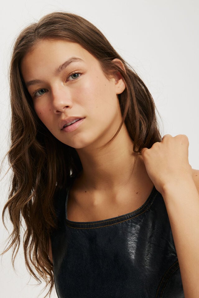 Cotton On Denim Corset Wet Look/ Slate