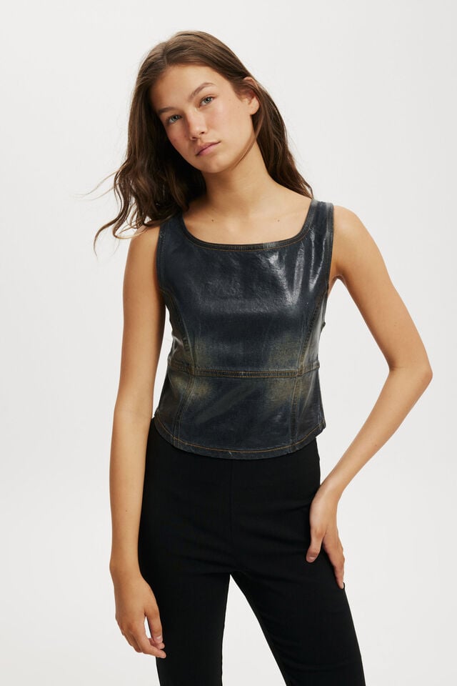 cotton on Denim Corset wet look/ slate