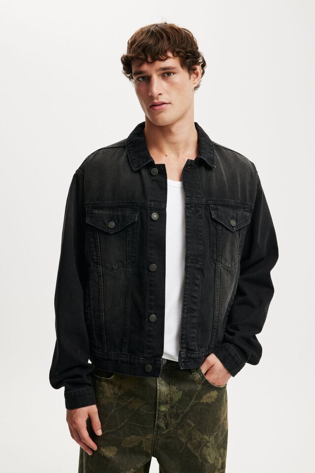 Cotton On Denim Trucker Jacket Y2k Washed Black