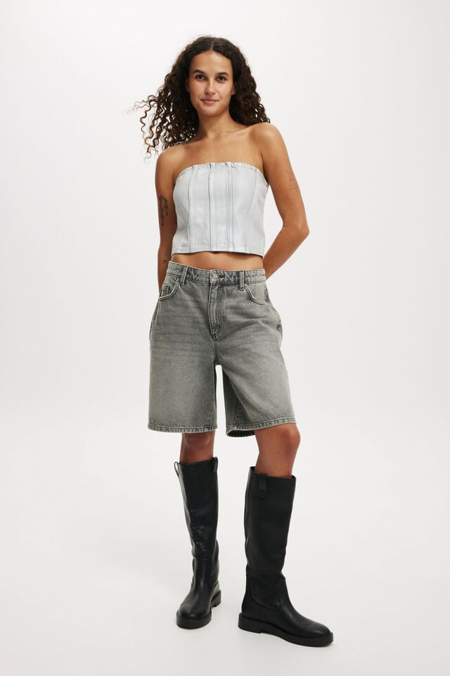 Cotton On Denim Tube Top Metallic/ Ash Grey