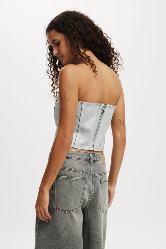 Cotton On Denim Tube Top Metallic/ Ash Grey