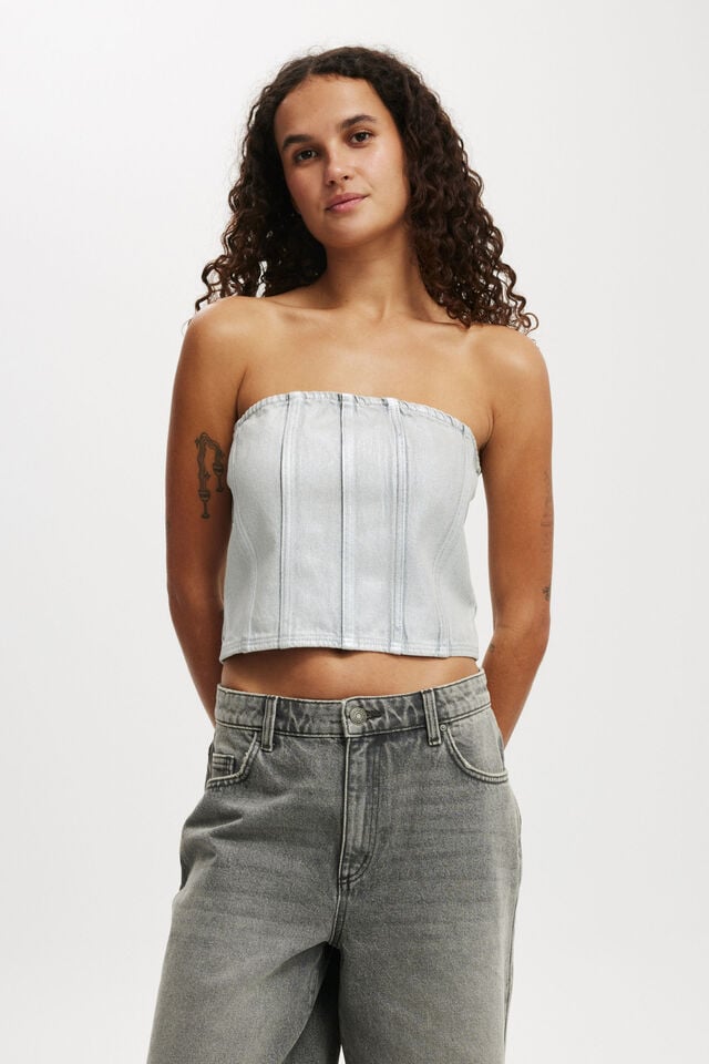 cotton on Denim Tube Top metallic/ ash grey