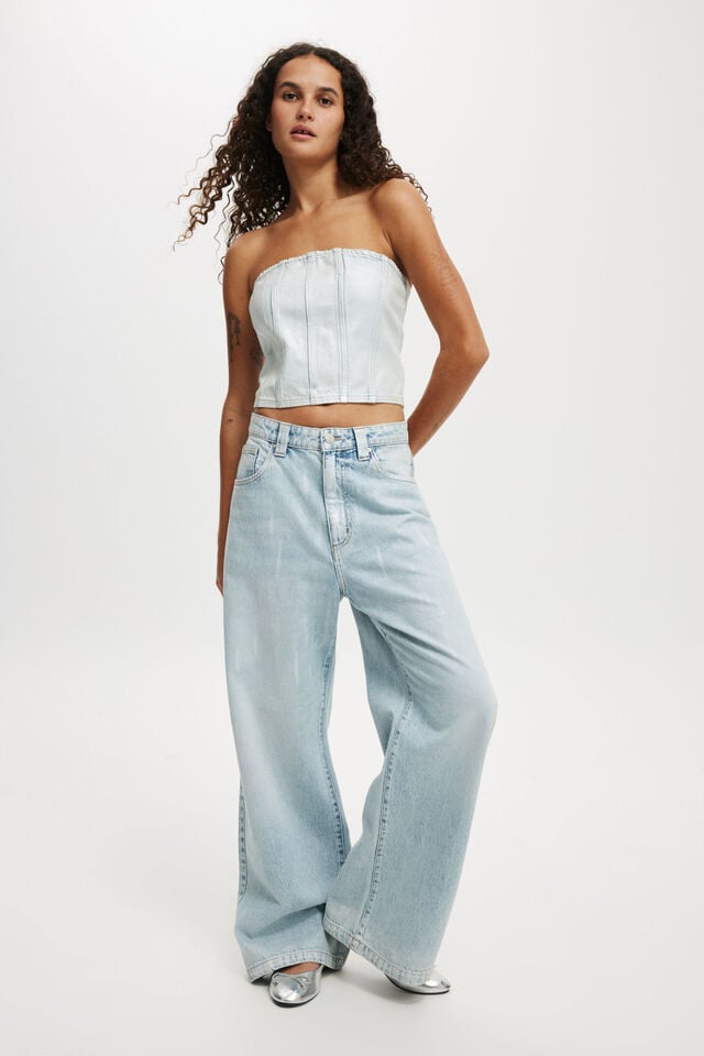 Cotton On Denim Tube Top Metallic/ Pearl Blue