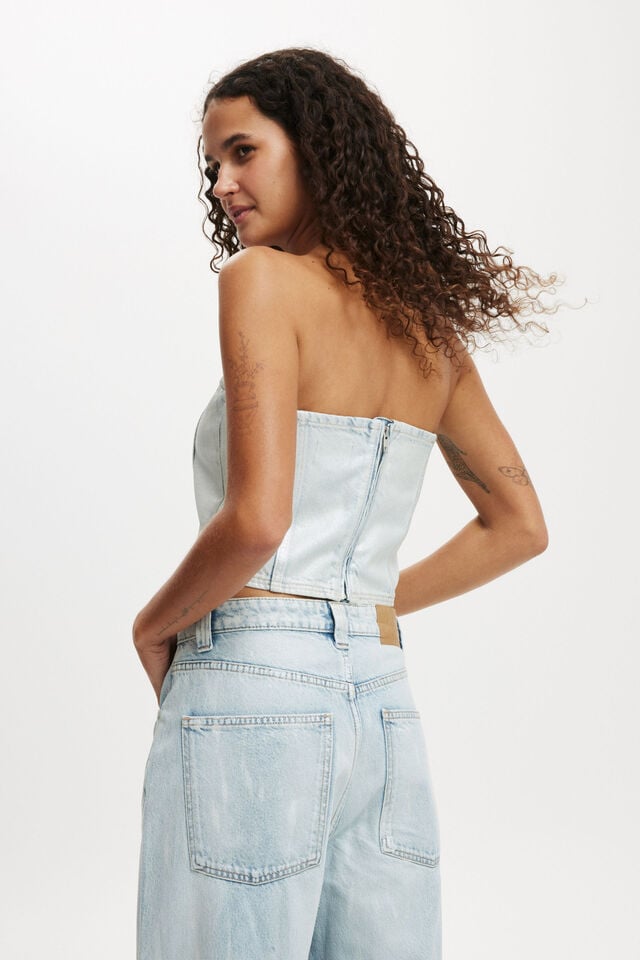 Cotton On Denim Tube Top Metallic/ Pearl Blue