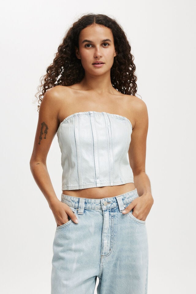 cotton on Denim Tube Top metallic/ pearl blue
