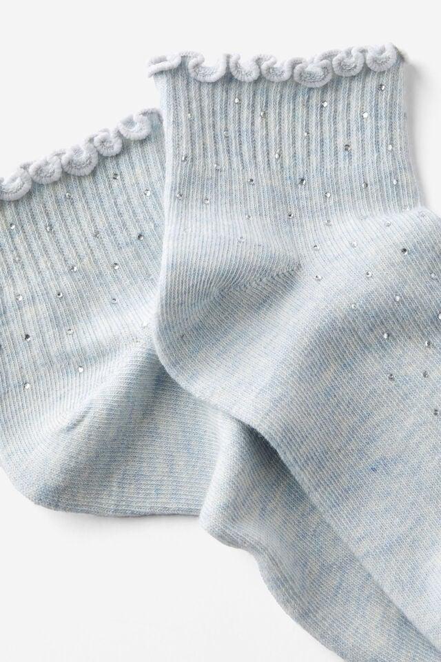 Cotton On Diamante Frill Ankle Sock Blue