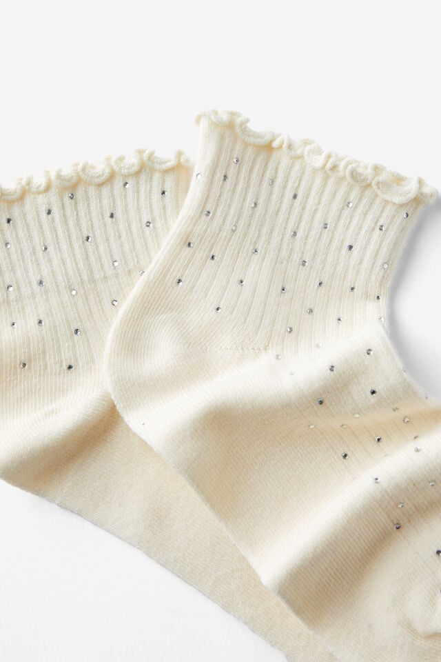 Cotton On Diamante Frill Ankle Sock Pearl