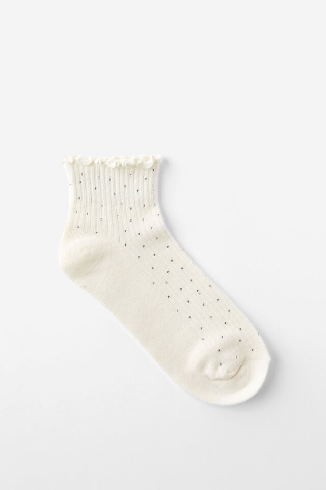 cotton on Diamante Frill Ankle Sock pearl