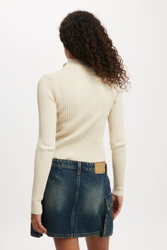 Cotton On Double Rib Zip Collar Cardigan Ecru