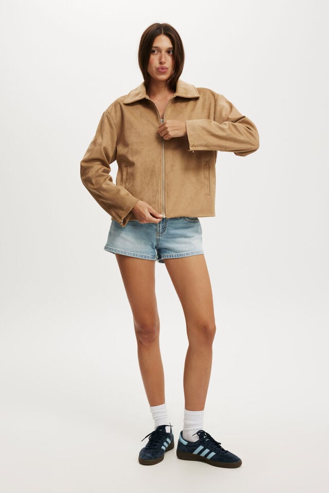 Cotton On Drew Faux Suede Jacket Tan
