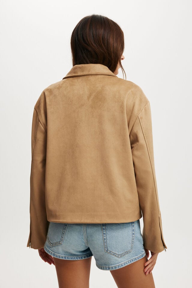 Cotton On Drew Faux Suede Jacket Tan