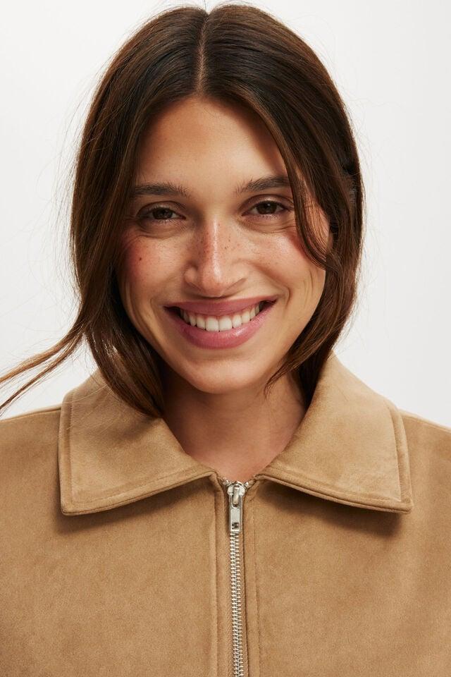 Cotton On Drew Faux Suede Jacket Tan
