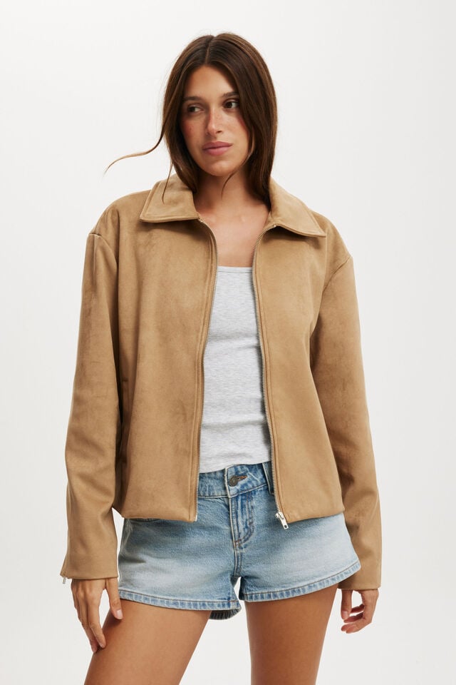 cotton on Drew Faux Suede Jacket tan