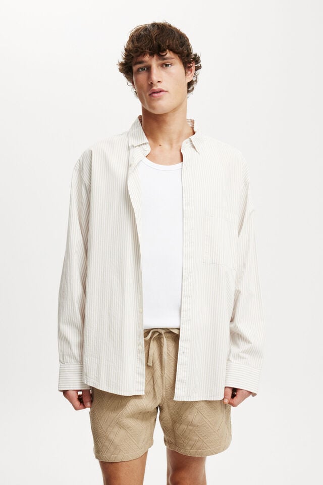 Cotton On Elevated Easy Short Taupe Herringbone