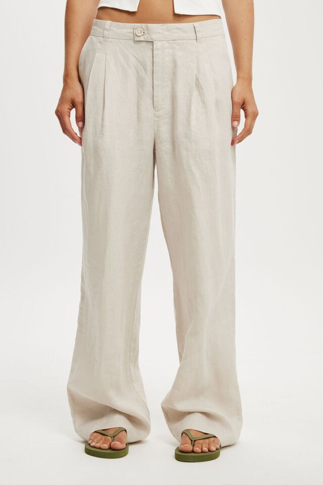 Cotton On Elle Linen Wide Leg Suiting Pant Natural