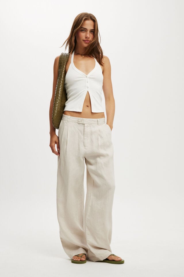 cotton on Elle Linen Wide Leg Suiting Pant natural