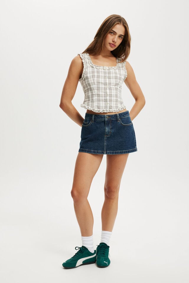 Cotton On Emily Ruffle Top Bethany Check Brown