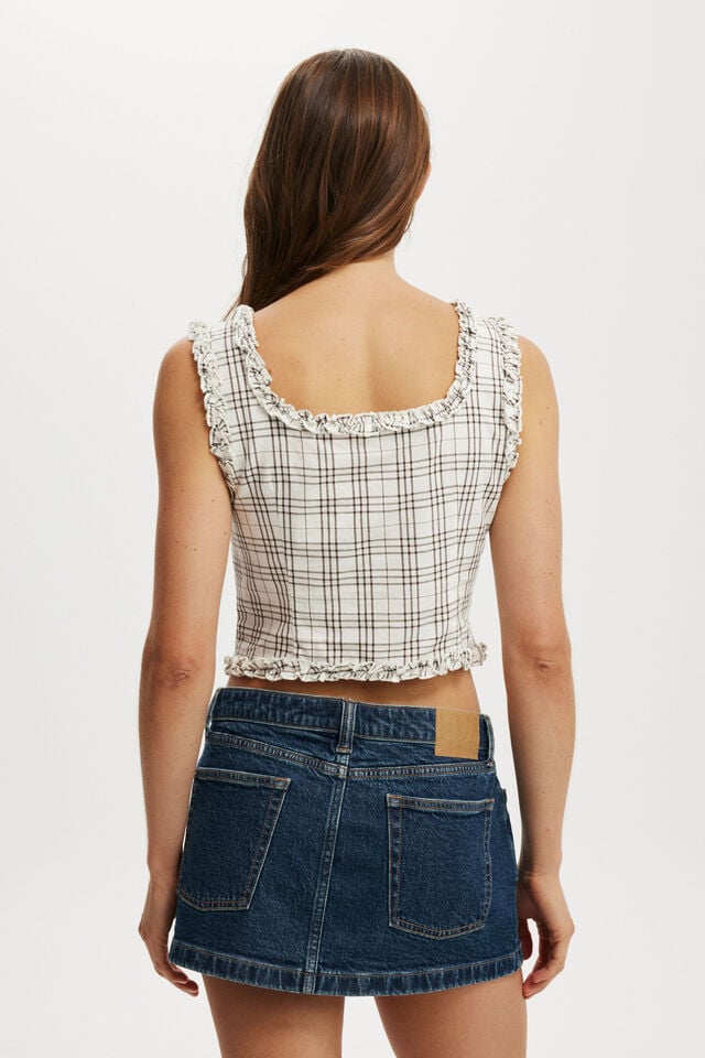 Cotton On Emily Ruffle Top Bethany Check Brown