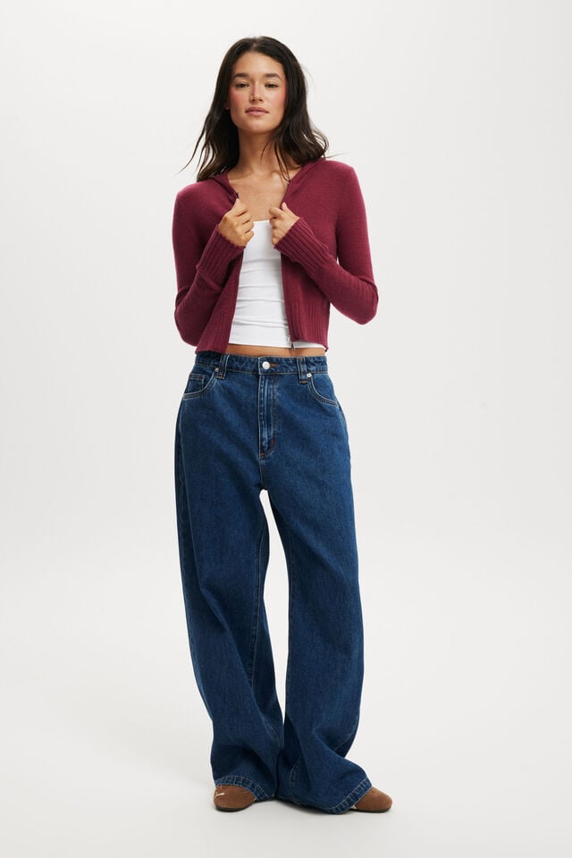 Cotton On Everfine Double Zip Up Hoodie Rich Plum