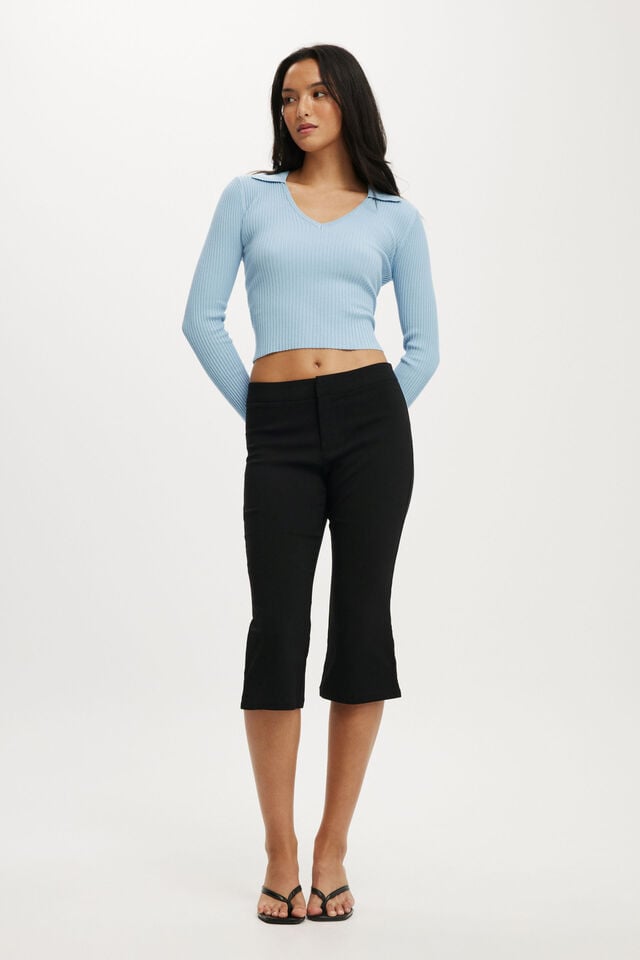 Cotton On Everfine Rib V-Neck Polo Serene Blue