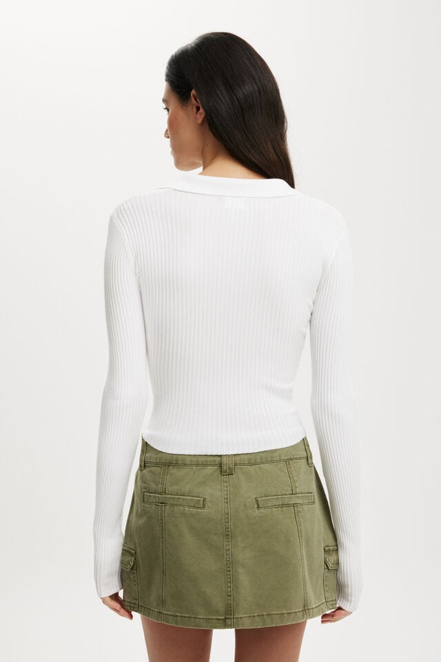 Cotton On Everfine Rib V-Neck Polo White