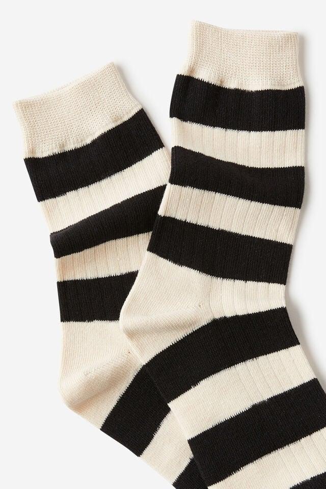 Cotton On Fashion Sock Bone/black Big Stripe
