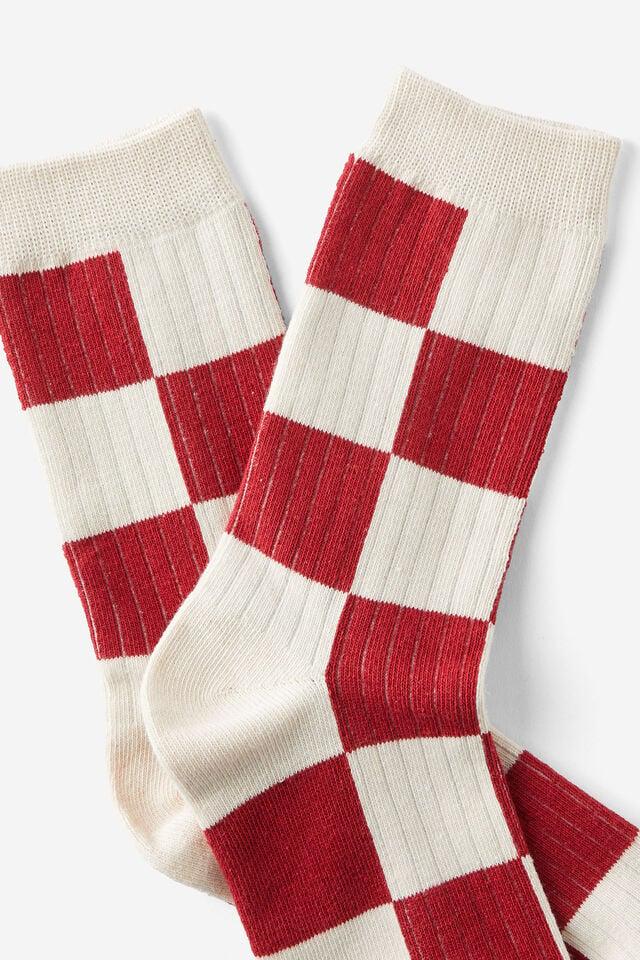 Cotton On Fashion Sock Bone/red Checker