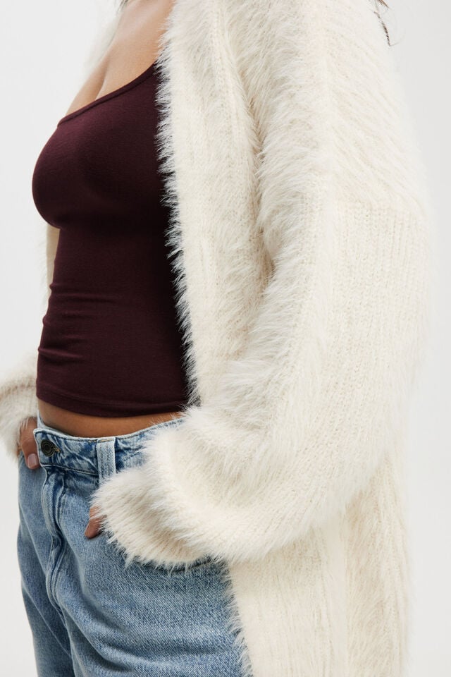 Cotton On Faux Hair Longline Cardigan Ecru