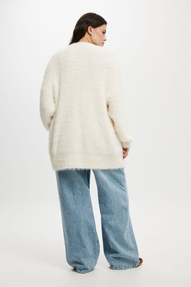 Cotton On Faux Hair Longline Cardigan Ecru