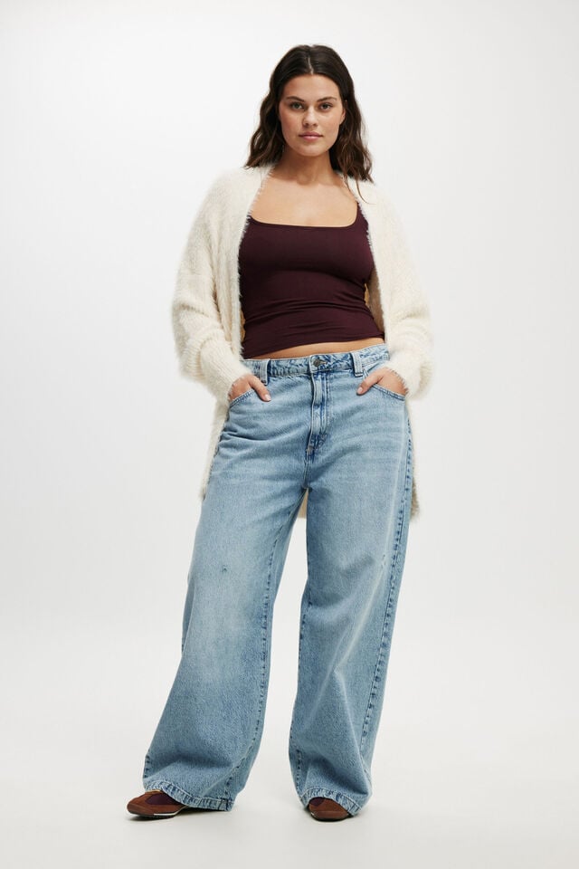 Cotton On Faux Hair Longline Cardigan Ecru