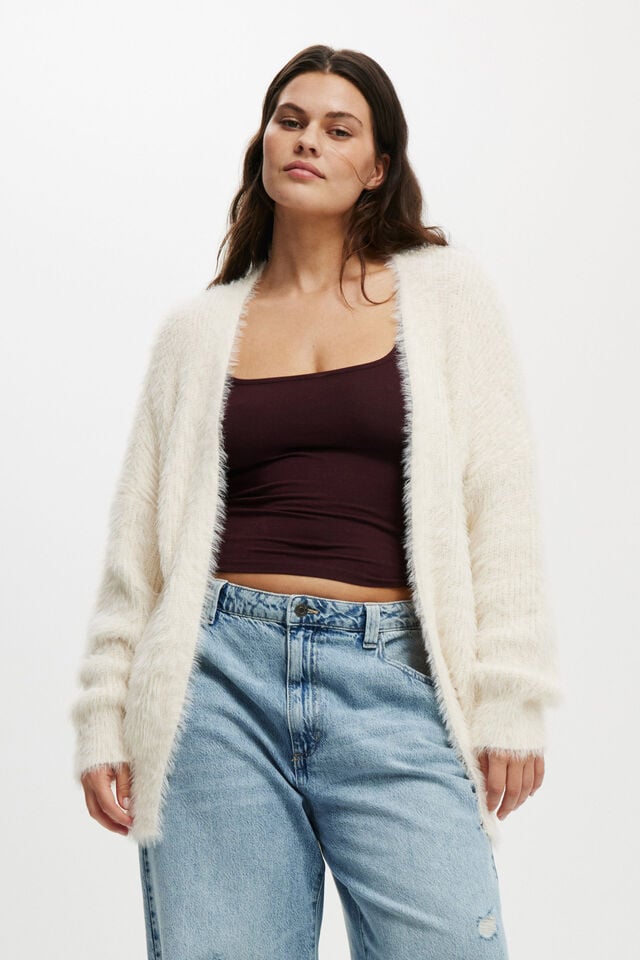 cotton on Faux Hair Longline Cardigan ecru