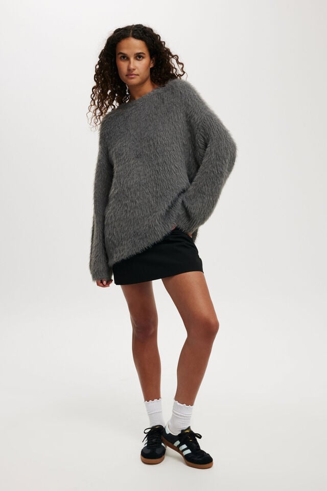 Cotton On Faux Hair Rib Sweater Graphite