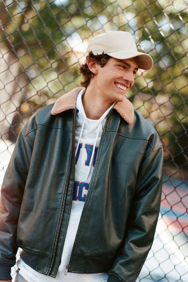 Cotton On Faux Leather Flight Jacket Dark Emerald