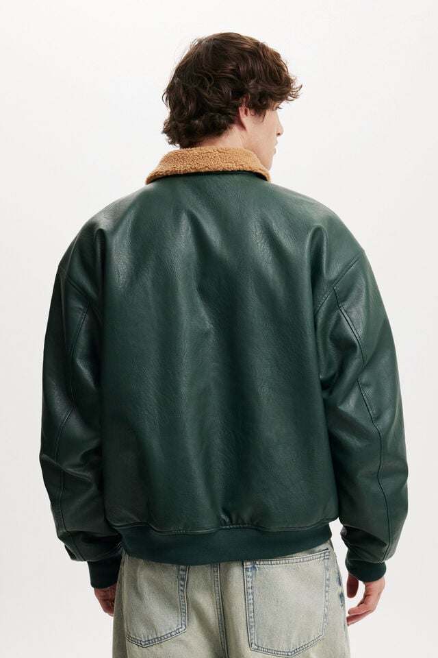 Cotton On Faux Leather Flight Jacket Dark Emerald