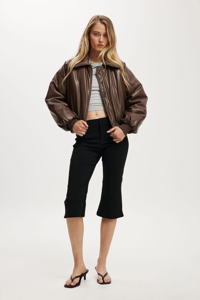 Cotton On Faux Leather Puff Bomber Dark Oak