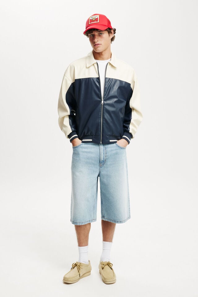 Cotton On Faux Leather Western Jacket Vintage Navy