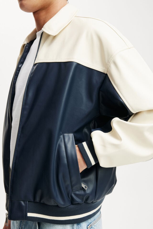 Cotton On Faux Leather Western Jacket Vintage Navy