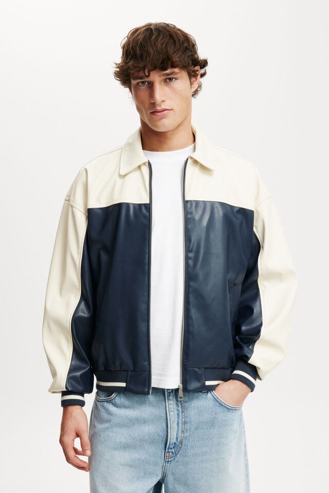 cotton on Faux Leather Western Jacket vintage navy