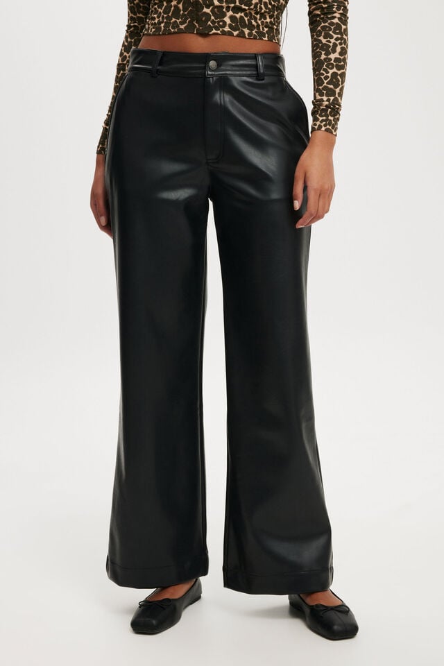 Cotton On Faux Leather Wide Leg Pant Black