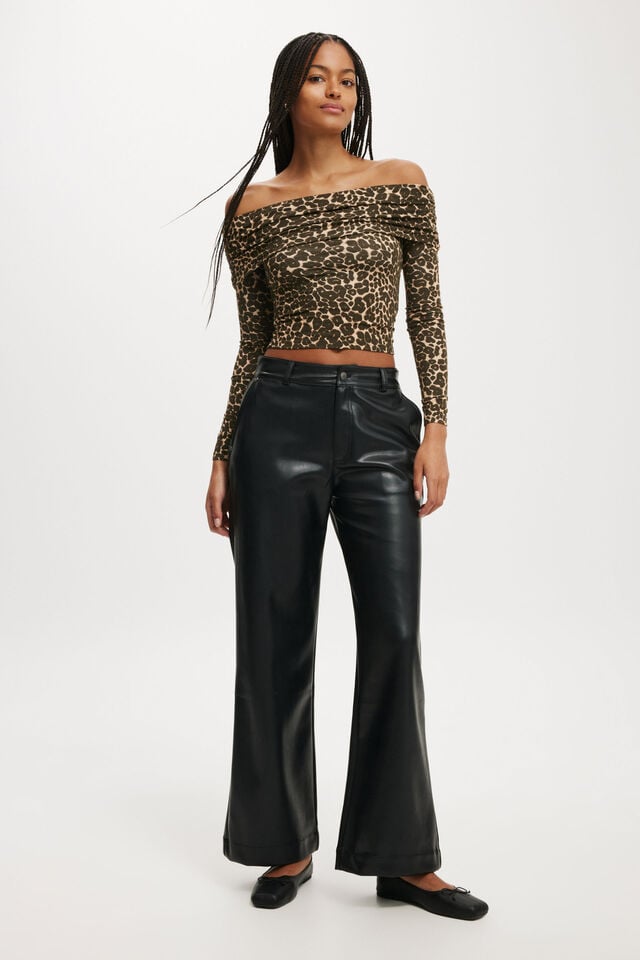 cotton on Faux Leather Wide Leg Pant black