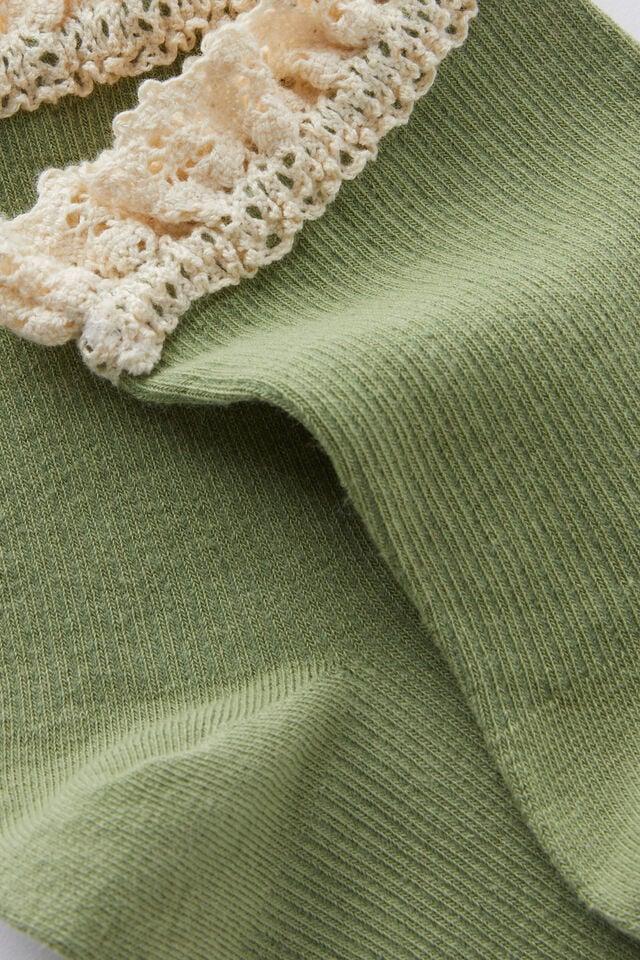 Cotton On Femme Frill Mid Crew Sock Cactus Green