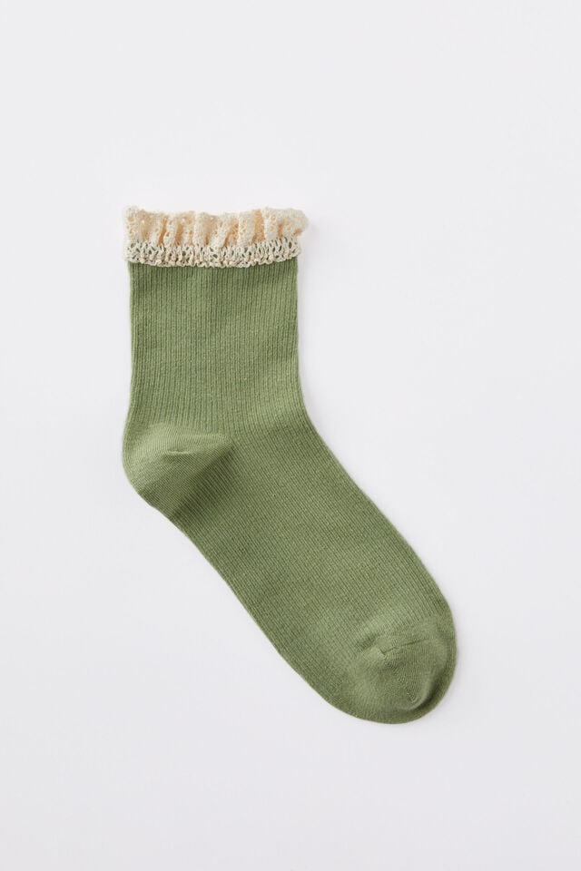 cotton on Femme Frill Mid Crew Sock cactus green