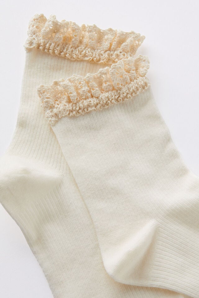 Cotton On Femme Frill Mid Crew Sock Cream