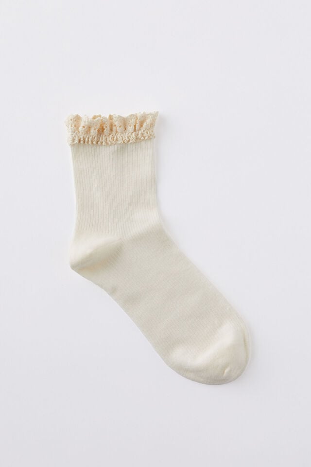 cotton on Femme Frill Mid Crew Sock cream