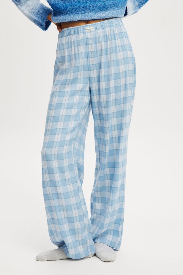 Cotton On Flannel Wide Leg Pant Blue Gracie Check