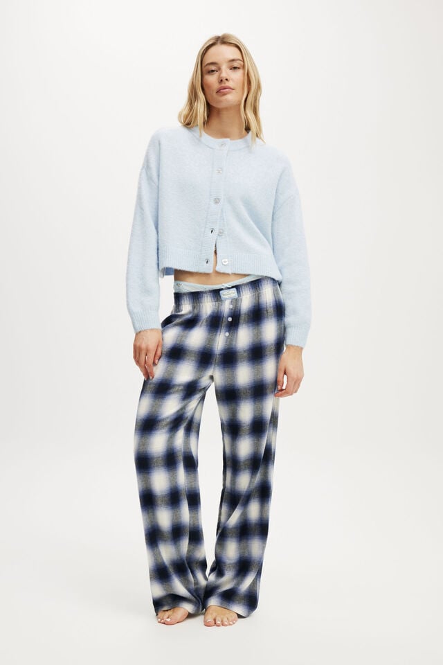 cotton on Flannel Wide Leg Pant navy white check