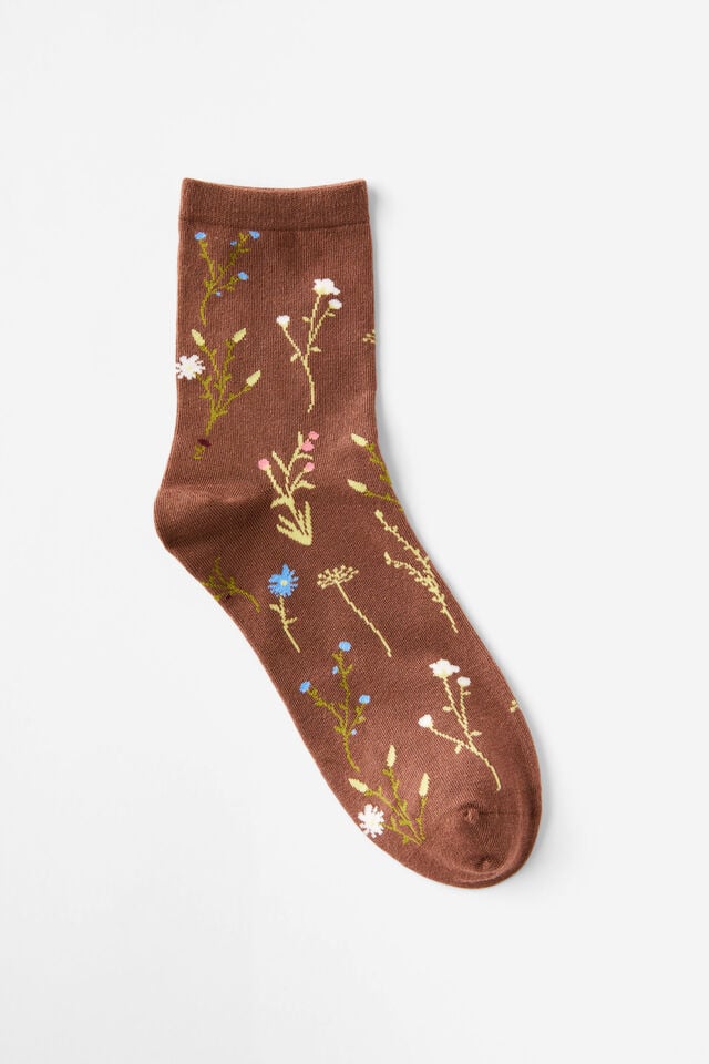 cotton on Floral Crew Sock texas brown