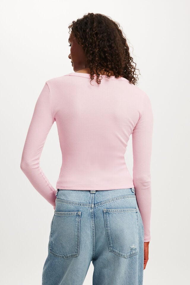 Cotton On Goldie Rib V Neck Long Sleeve Babydoll