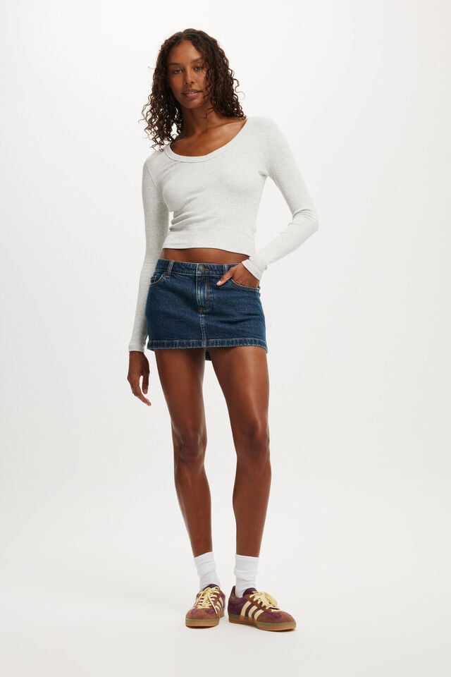 Cotton On Goldie Rib V Neck Long Sleeve Grey Marle