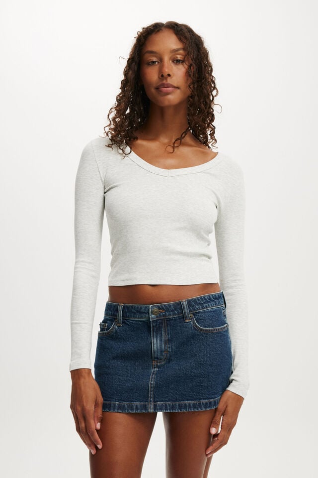 cotton on Goldie Rib V Neck Long Sleeve grey marle